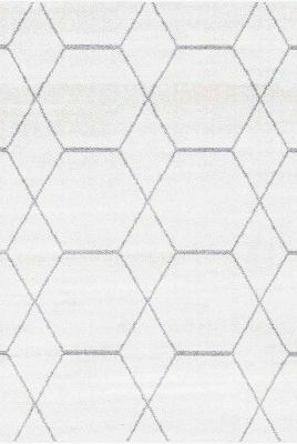Геометричен килим с фризово покритие от слонова кост/сив 