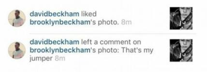 David Beckham uvádza do rozpakov Brooklyn Beckham prostredníctvom komentára na Instagrame